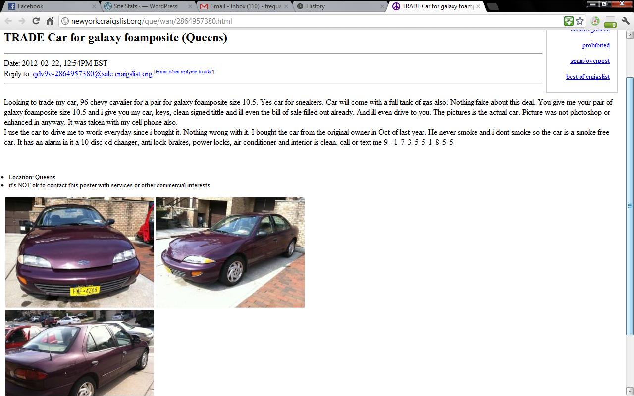 How do you find cars available for sale on Craigslist in New York?